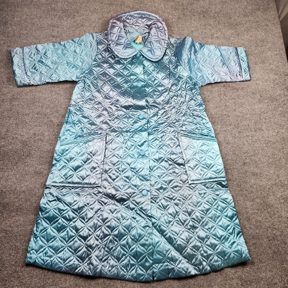 Vintage Montgomery Ward Blue Quilted Robe Peter Pan Collar Short Sleeveโ Large